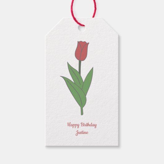 Botanische rode tulp pastel bloem cadeaulabel (Voorkant)