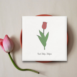 Botanische rode tulp pastel bloem servet