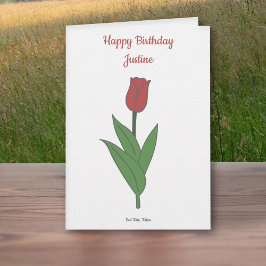 Botanische rode Tulp Pastel Bloem Verjaardag Kaart