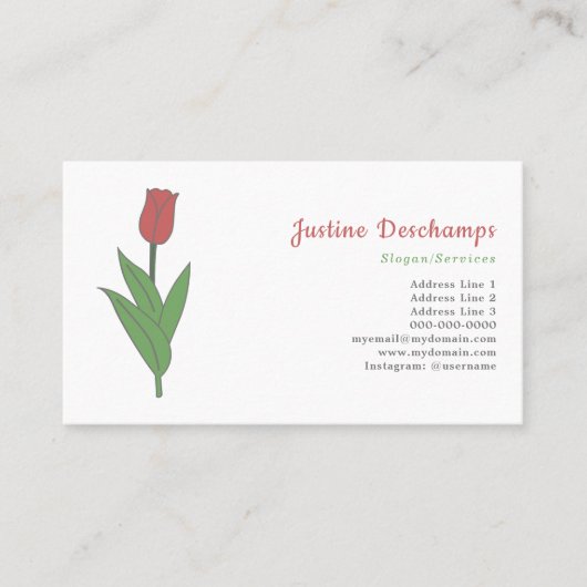Botanische rode tulp pastel bloem visitekaartje (Voorkant)