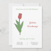 Botanische rode tulp verjaardag uitnodiging (Voorkant)