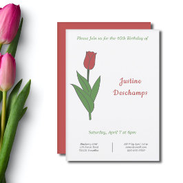 Botanische rode tulp verjaardag uitnodiging