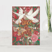 Botanische Rode Vrede op aarde | Duifvogels Feestdagen Kaart (Voorkant)