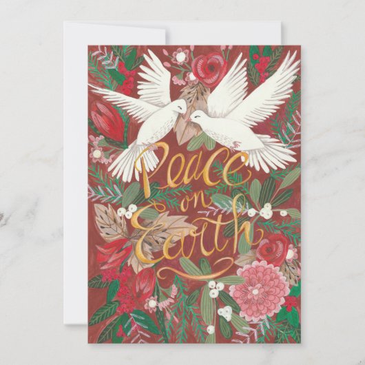 Botanische Rode Vrede op aarde | Duifvogels Feestdagenkaart (Voorkant)