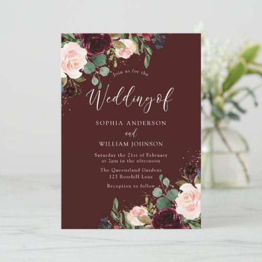 Botanische rode wijn met Bourgogne en bloedige bru Kaart (Staand voorkant)