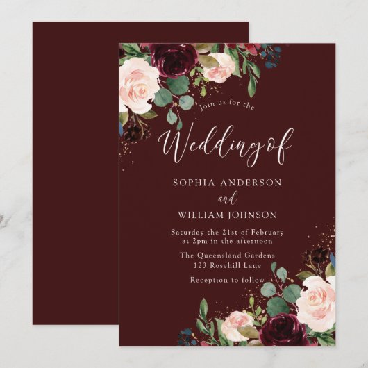 Botanische rode wijn met Bourgogne en bloedige bru Kaart (Voorkant / Achterkant)