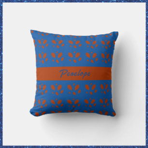 Botanische  roest bladeren op Royal Blue Design Kussen