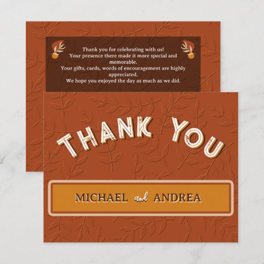 Botanische  Roest Verbrand Sinaasappel Bruin Boho Bedankkaart (Voorkant / Achterkant)