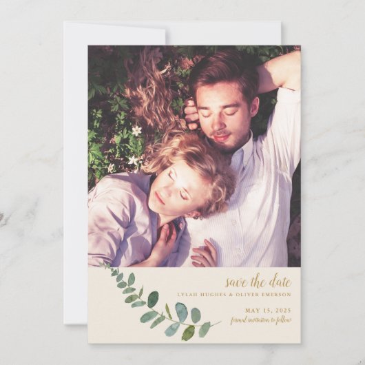 Botanische Romance | Eenvoudige foto slaat de datu Aankondiging (Voorkant)