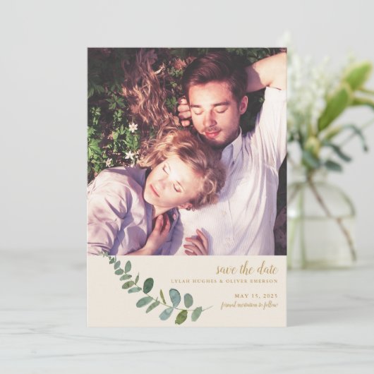 Botanische Romance | Eenvoudige foto slaat de datu Aankondiging (Staand voorkant)