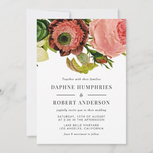  botanische romantische bloemenbruiloft kaart (Voorkant)