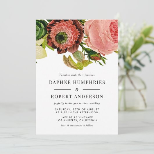 botanische romantische bloemenbruiloft kaart (Staand voorkant)