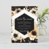 Botanische romantische gouden en zwarte bruiloft save the date (Staand voorkant)