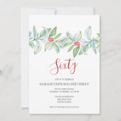 Botanische Rood en Groene Kerstmis 60e verjaardag Kaart (Voorkant)