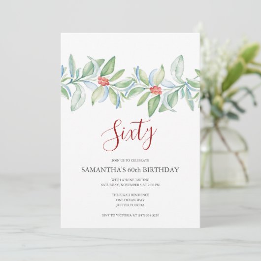 Botanische Rood en Groene Kerstmis 60e verjaardag Kaart (Staand voorkant)