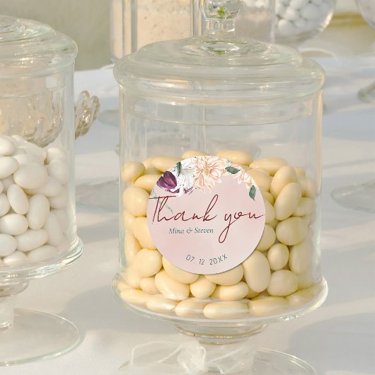 Botanische rood en witte bloemen dank u bruiloft ronde sticker