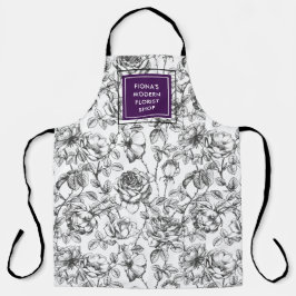 Botanische Roos Black en Paarse Business Schort