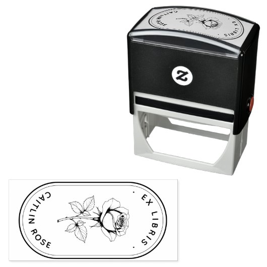 Botanische Roos Ex Libris Zelfinktdrukstempel Zelfinktende Stempel (In situ)