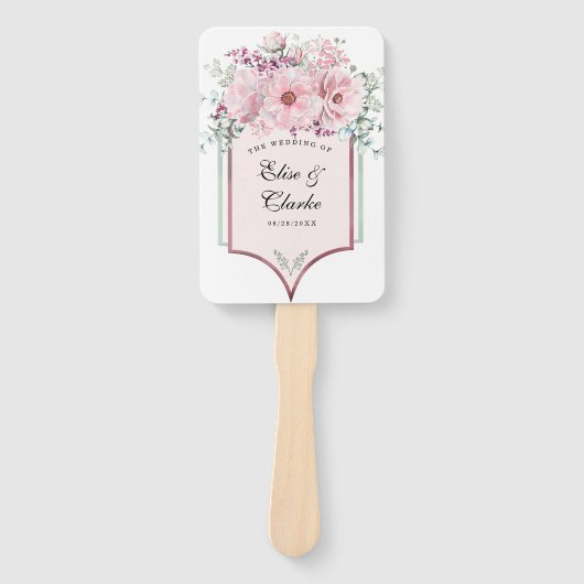 Botanische Roos Gold Floral en Eucalyptus Weddensc Handwaaier (Voorkant)