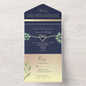 Botanische Roos Gold Navy Fotobruiloft All In One Uitnodiging (Binnen)