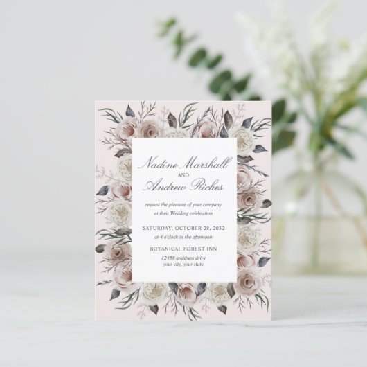 Botanische Roos Grijze Gothic Romantische bruiloft (Staand voorkant)