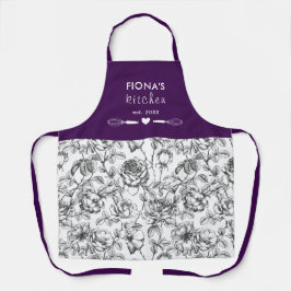 Botanische Roos Zwart en Paars Persoonlijk Schort