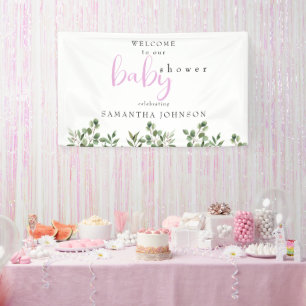 Botanische Roze Baby Meisje Douche Welkomstbord Spandoek