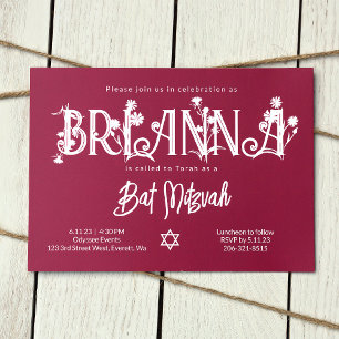 Botanische roze biat Mitzvah Floral Letters Kaart