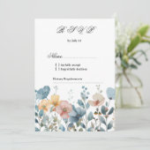 Botanische roze blauwe lente wilde bloemen RSVP Kaart (Staand voorkant)