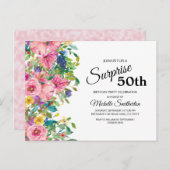 Botanische roze blauwe Waterverf Floral 50th Birth Briefkaart (Voorkant / Achterkant)