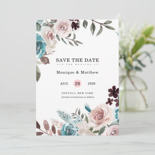 Botanische roze Blauwgroen pruimelpony sla de datu Kaart (Staand voorkant)