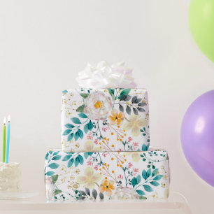 Botanische roze blauwgroen witte sinaasappels bloe cadeaupapier
