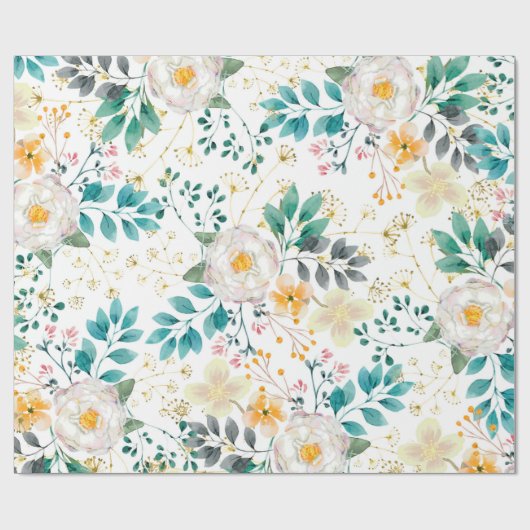 Botanische roze blauwgroen witte sinaasappels bloe cadeaupapier (Vlak)