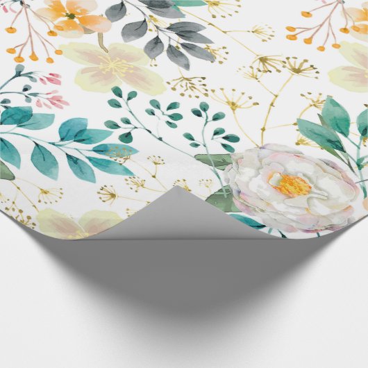 Botanische roze blauwgroen witte sinaasappels bloe cadeaupapier (Hoek)