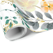 Botanische roze blauwgroen witte sinaasappels bloe cadeaupapier (Rol Hoek)