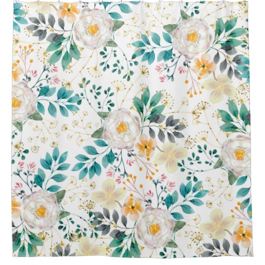 Botanische roze blauwgroen witte sinaasappels bloe douchegordijn (Voorkant)