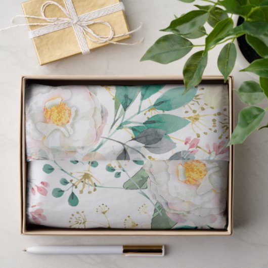 Botanische roze blauwgroen witte sinaasappels bloe tissuepapier (Geschenk)