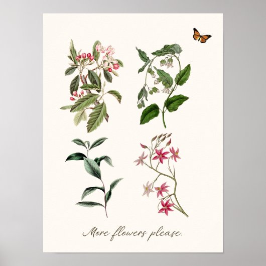 Botanische  roze bloei-schrijfmachine poster (Voorkant)