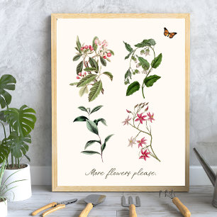 Botanische  roze bloei-schrijfmachine poster