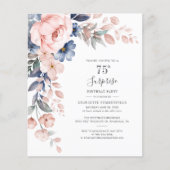 Botanische Roze Bloemen 75e Verjaardag Uitnodiging (Voorkant)