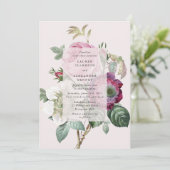botanische roze bloemen huwelijksuitnodiging kaart (Staand voorkant)