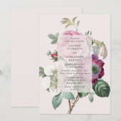 botanische roze bloemen huwelijksuitnodiging kaart (Voorkant / Achterkant)