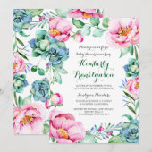 Botanische Roze Bloemen Waterverf Baby shower Kaart (Voorkant / Achterkant)