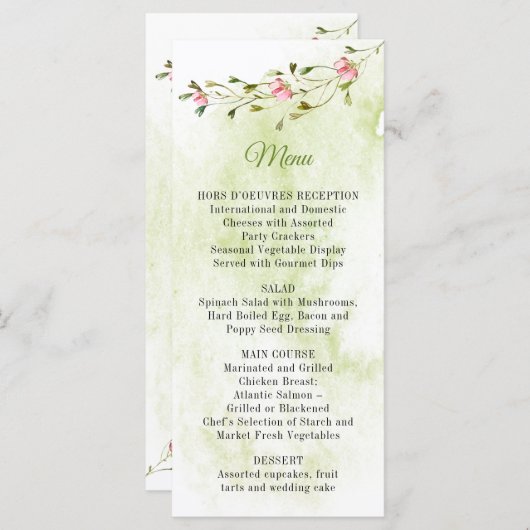 Botanische Roze Bloemen Waterverf Wash Menu (Voorkant / Achterkant)