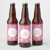 Botanische roze bloemenbloem bier etiket (Flessen)