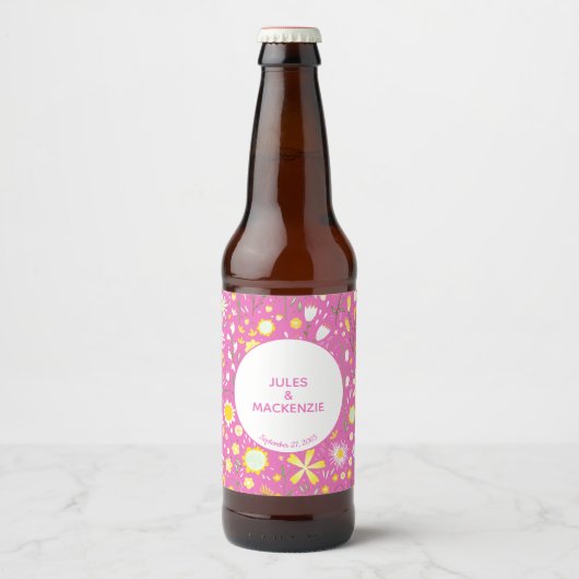 Botanische roze bloemenbloem bier etiket (Voorkant)