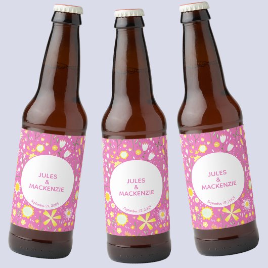Botanische roze bloemenbloem bier etiket