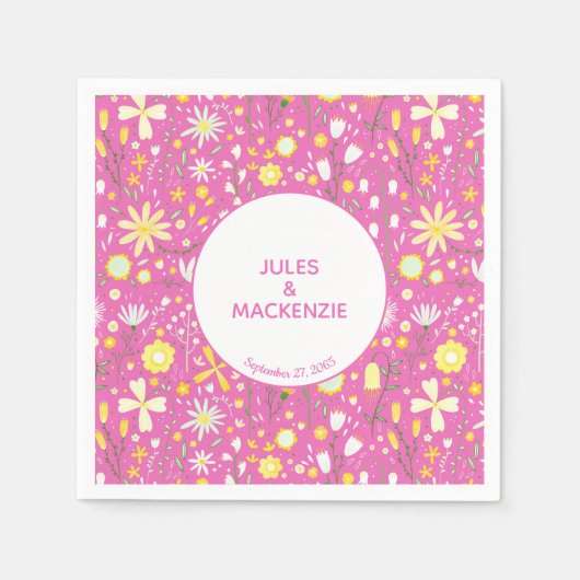 Botanische roze bloemenflessenpatroon Napkins Servet (Voorkant)