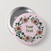 "Botanische roze bloemenkrans revers accent Ronde Button 7,6 Cm (Voorkant /achterkant)