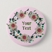 "Botanische roze bloemenkrans revers accent Ronde Button 7,6 Cm (Voorkant)